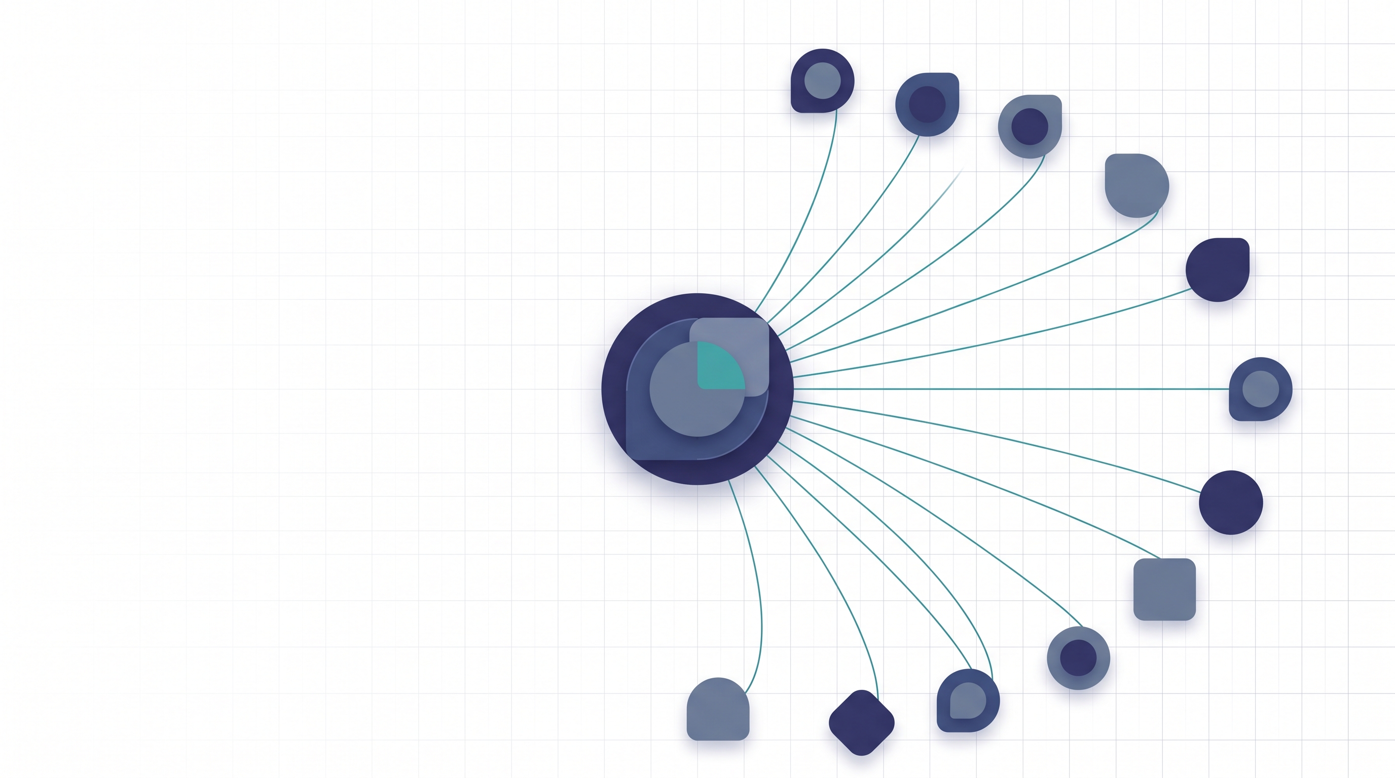 The image features a central circular node with a blue and green center, connected by multiple light blue lines to surrounding smaller nodes of varying shapes and colors, including blue, dark blue, and a few gray squares. This diagram visually represents the concept of "Agent Workflow Orchestration" as mentioned in the document title, likely illustrating the orchestration of agent workflows through interconnected nodes.