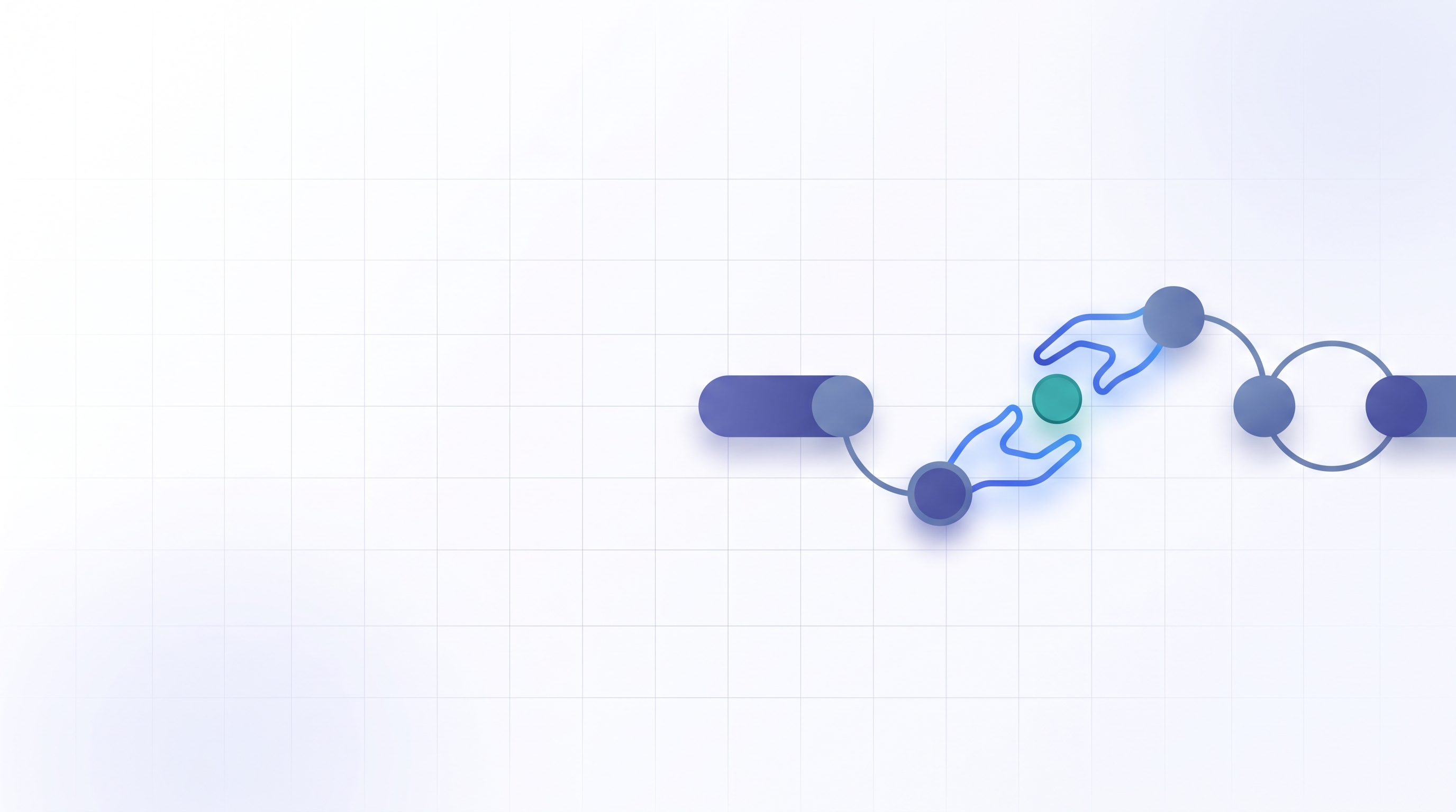 The image depicts a sequence of hand-like shapes connected by curved lines, with a green dot at the center of the green hand. This visual likely relates to the context of a multi-Agent workflow, possibly illustrating the handoff or transition between different agents in the workflow process, emphasizing the importance of clear and seamless communication and task handover as discussed in the document about designing交接 and identifying potential failure points in such workflows.