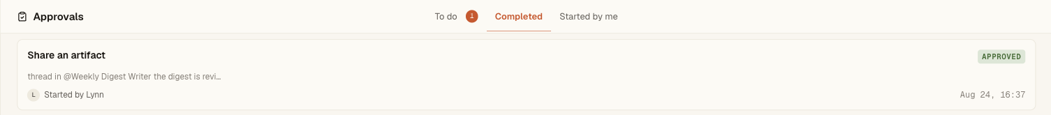 A completed Syfo Action Card for sharing a Deliverable in the completed actions view